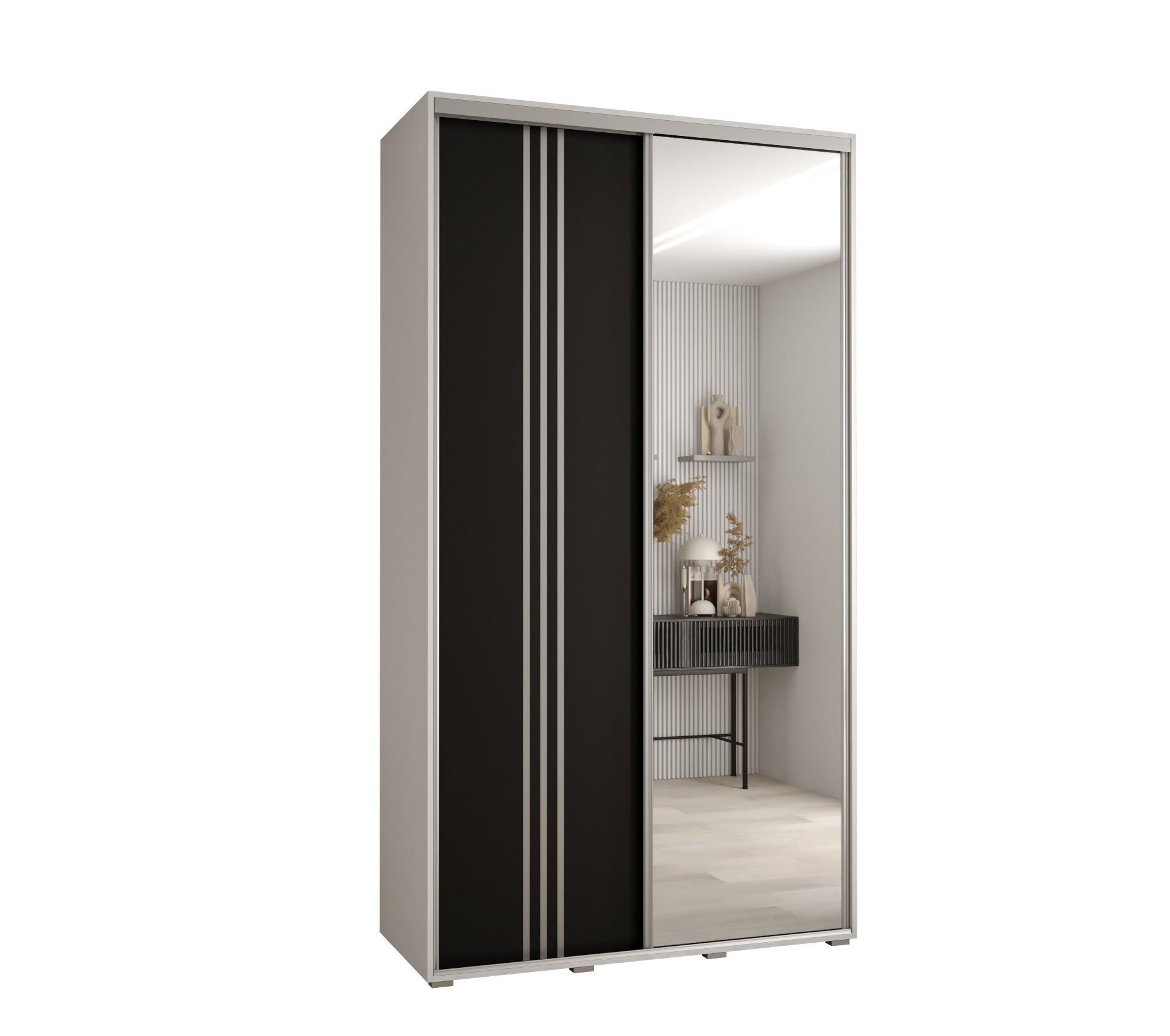 Szafa przesuwna z lustrem wysoka Davos 7 130 x 60 x 235,2 cm biały + czarny + u. srebrny - Abiks Meble