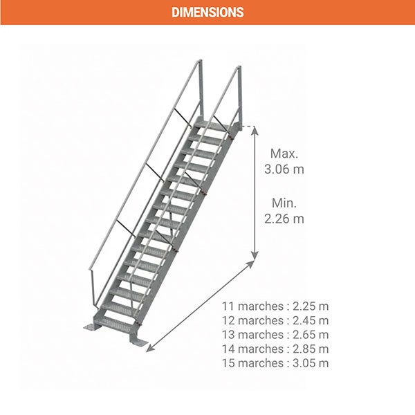 Escalier industriel acier 14 marches - Hauteur à franchir 2,80 m - ETAGP0014 - 2