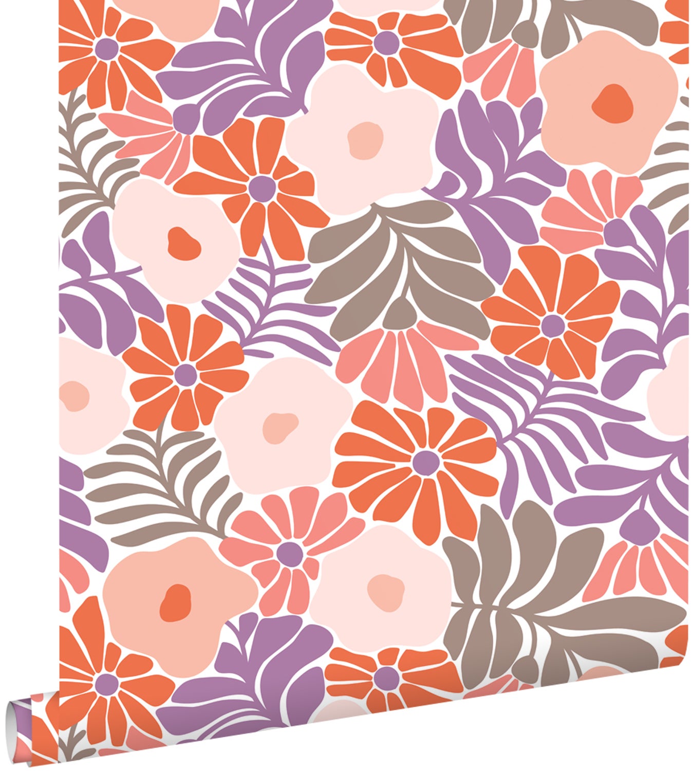 Tapeta kwiaty w stylu Matissa fioletowymIpomarańczowym - 53 cm x 10.05 m - ESTAHOME