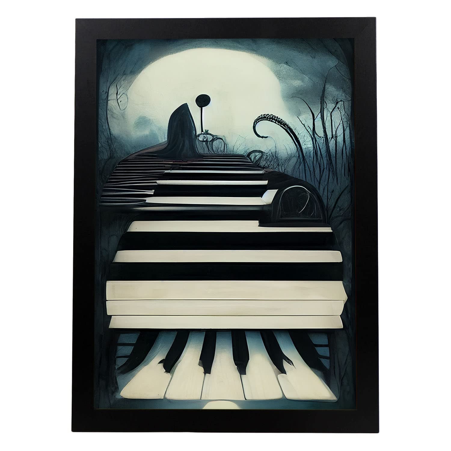 Nacnic lámina piano dependiente al estilo de t burton ilustraciones de escenas y lugares inspiradas en arte gótico y oscuro diseño y a3 marco negro