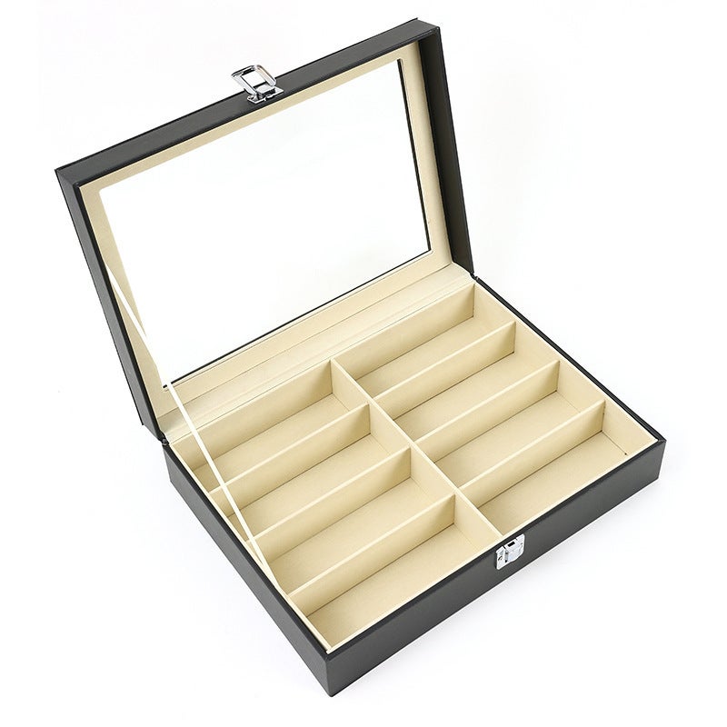 Etui na okulary przeciwsłoneczne - Materiał skórzany - 8 przegródek - Pasuje do oprawek okularów - Idealne do biura i podróży - 34*25*8,5 cm