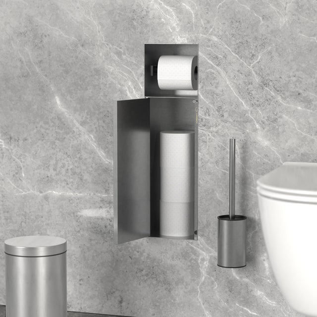 LuxeBath moduł szafki podtynkowej ze stali nierdzewnej srebrny 60x20x14 cm szafka łazienkowa z miejscem na papier i wbudowaną szczotką wc