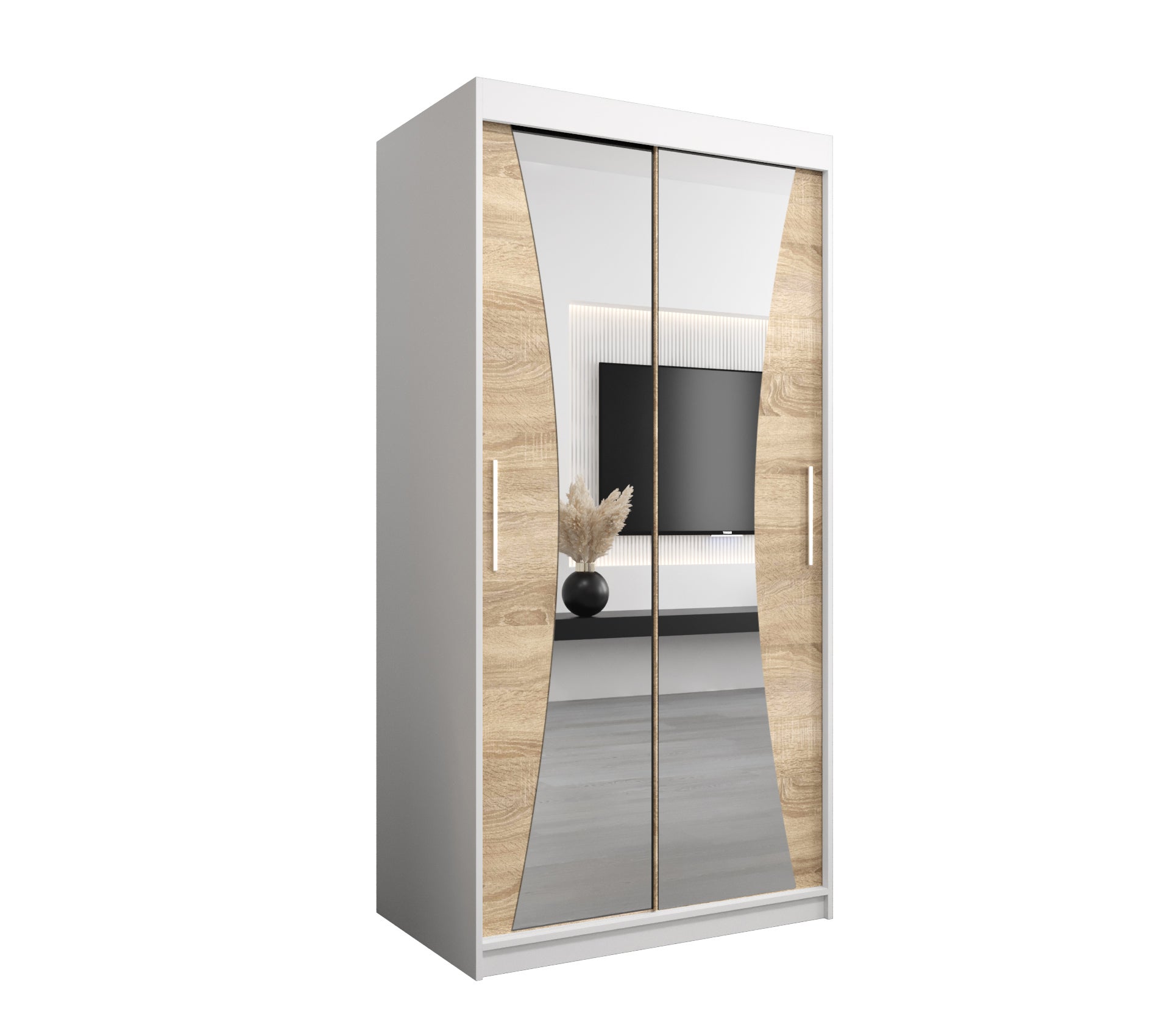 Szafa przesuwna garderoba MONACO 100 x 62 x 200 cm Biały + Sonoma - Abiks Meble