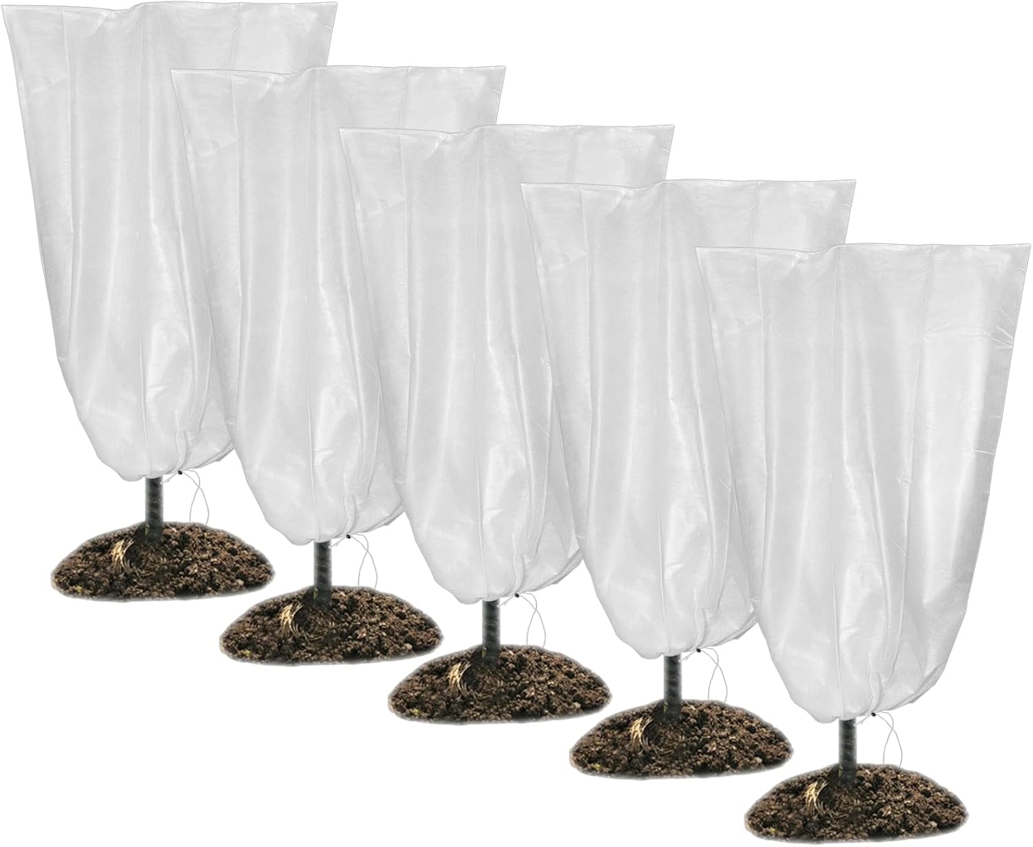 Osłony roślin na zimę - ze ściągaczem - Do ochrony większości roślin zimą - Opakowanie 5 szt., białe, 100 x 120 cm