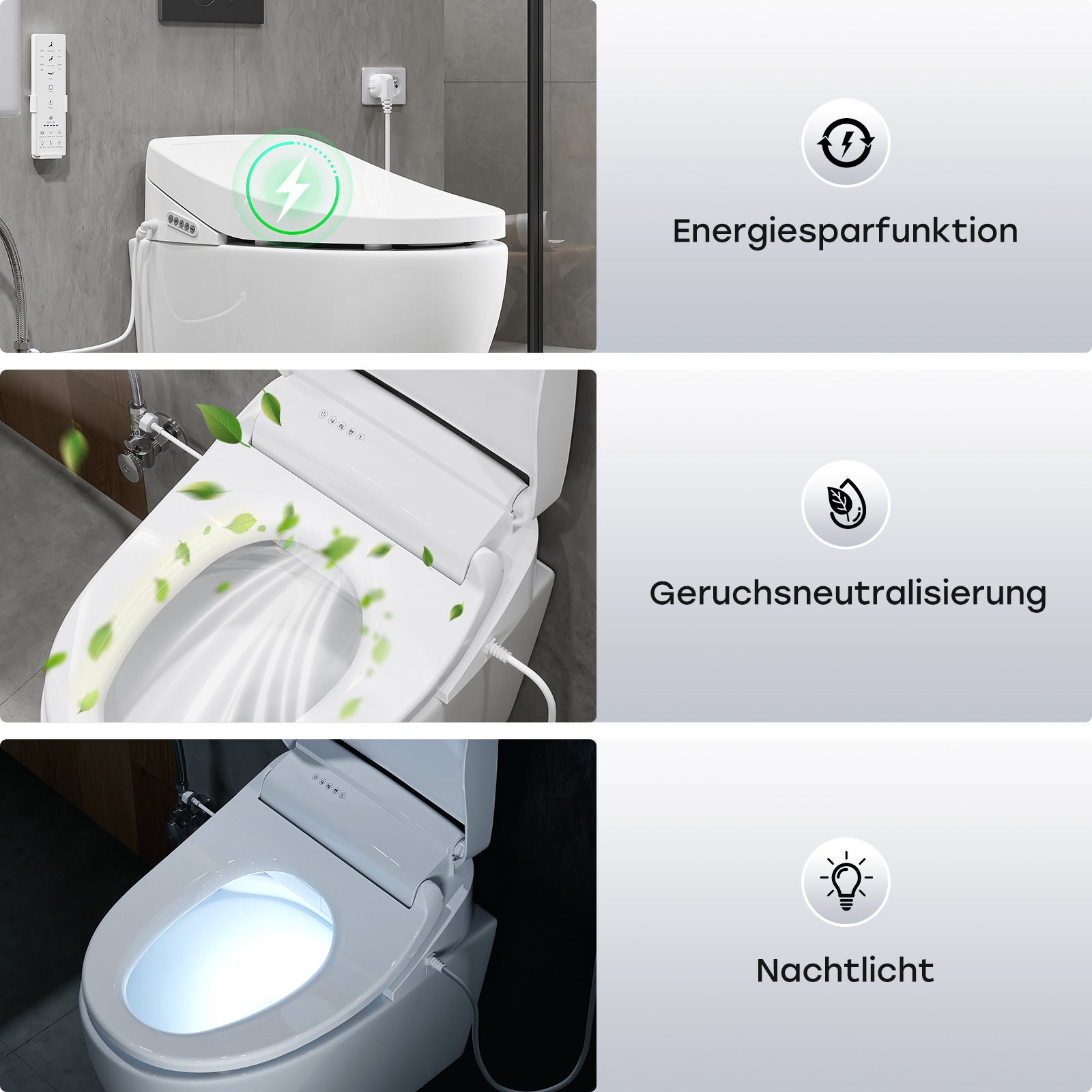 Siège de toilette intelligent, bidet électrique avec télécommande, veilleuse, chauffage du siège et séchage à l'air chaud HOROW - 6