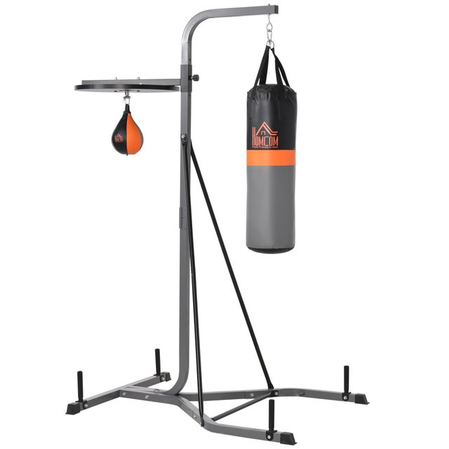 HOMCOM Saco de boxe com suporte ajustável em altura em 4 níveis 166,5cm - 181,5cm inclui Velocidade da bola 104x156x202cm