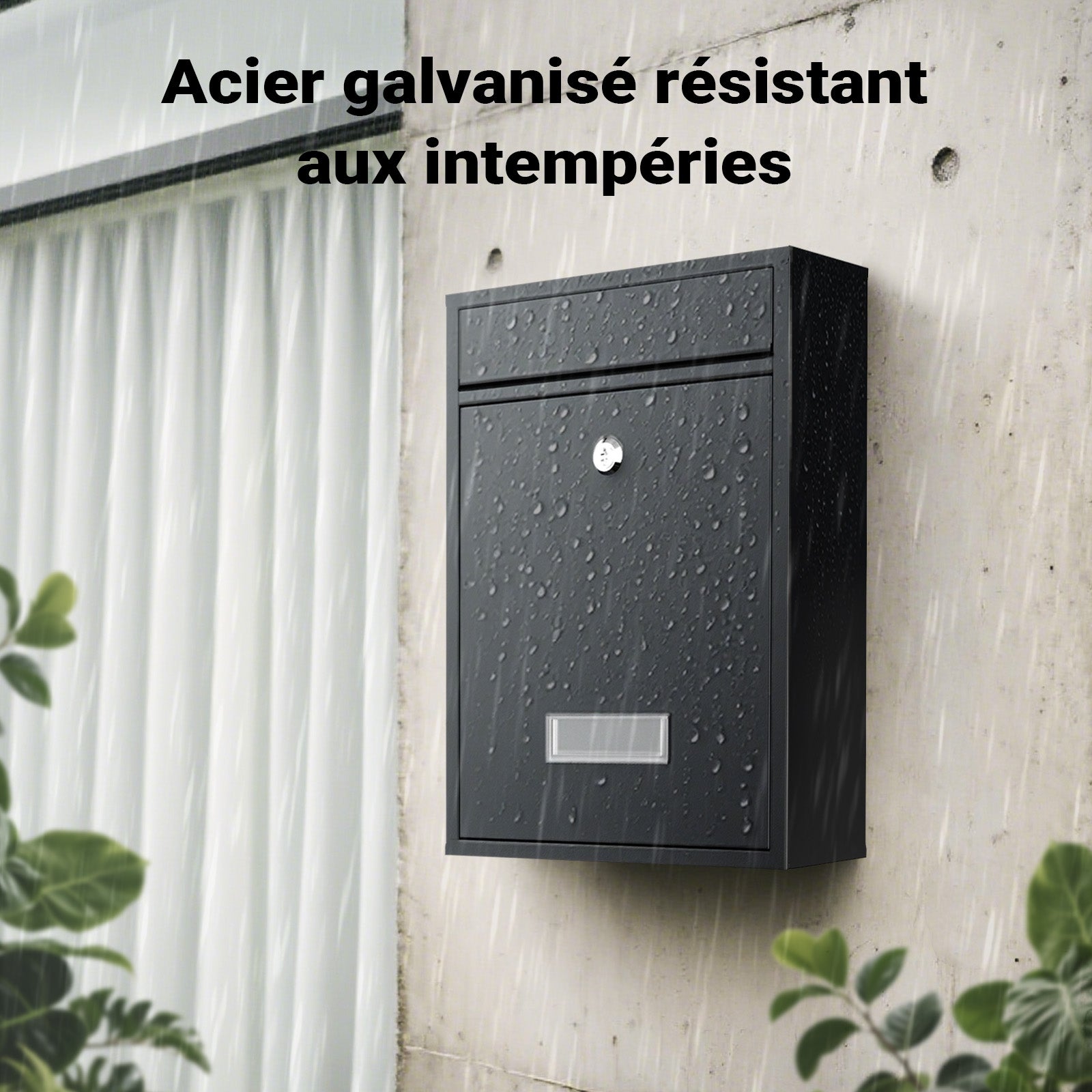 Boîte aux lettres murale verrouillable V10 noire pour courrier, 260 x 90 x 350 mm, Revêtement par poudre, Fente 24 x 4 cm, avec Wiltec - 6