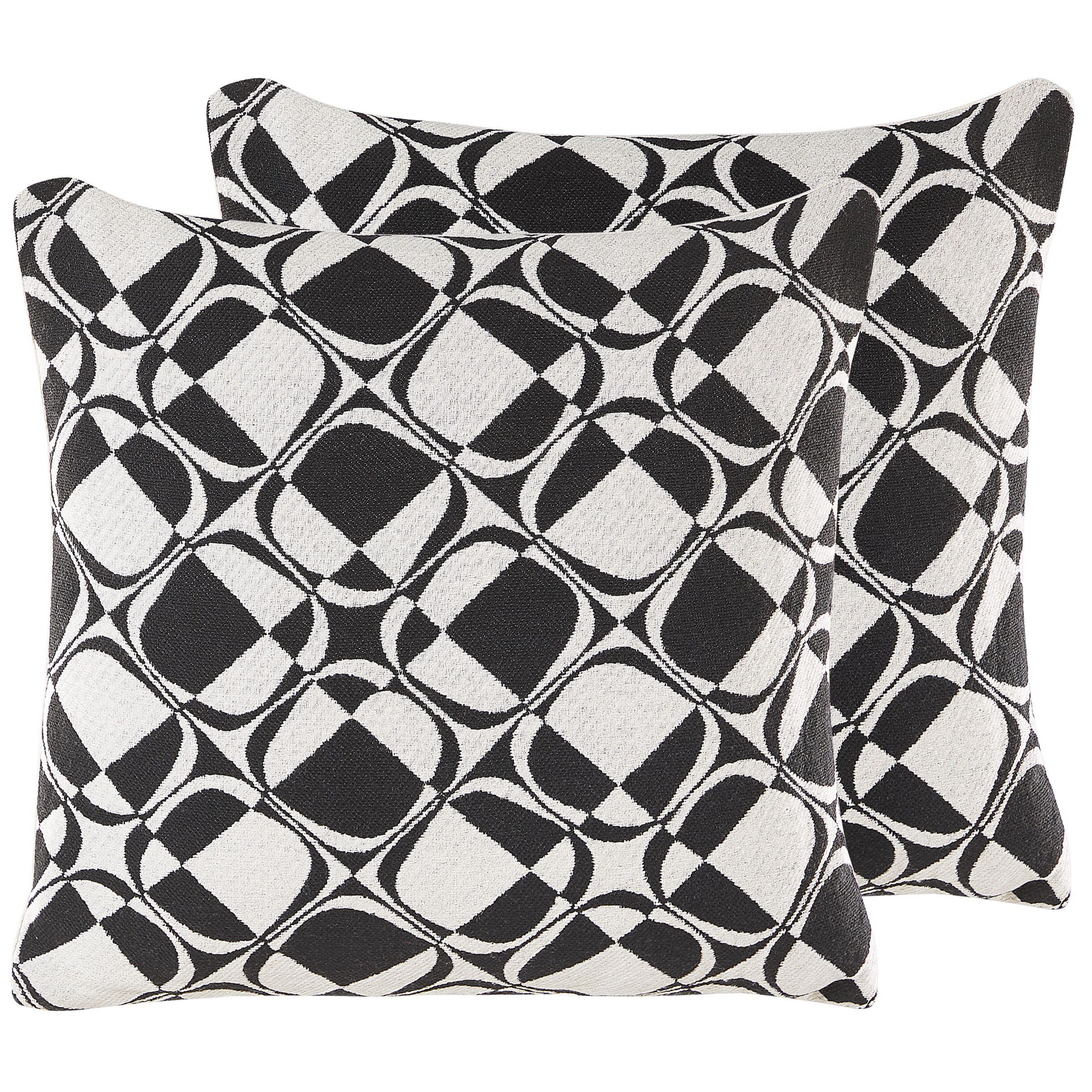 Beliani conjunto de 2 cojines decorativos koture algodón 45 x 45 cm negro/blanco patrón geométrico