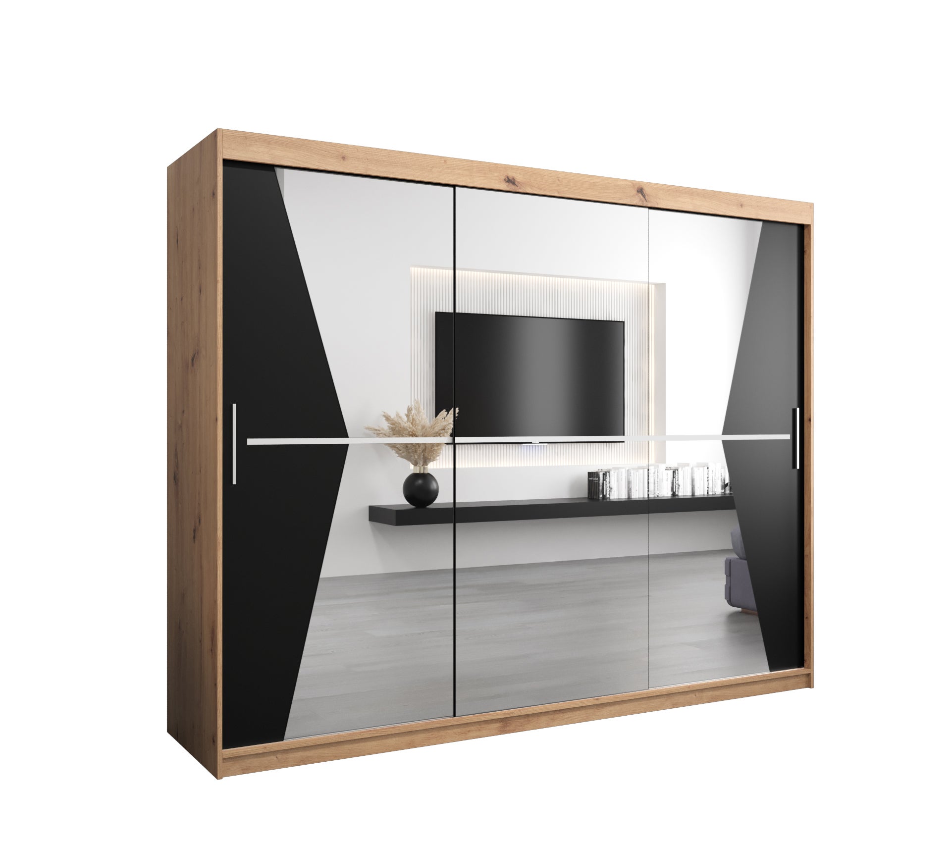Szafa przesuwna garderoba MAROKO 250 x 62 x 200 cm Artisan + Czarny - Abiks Meble