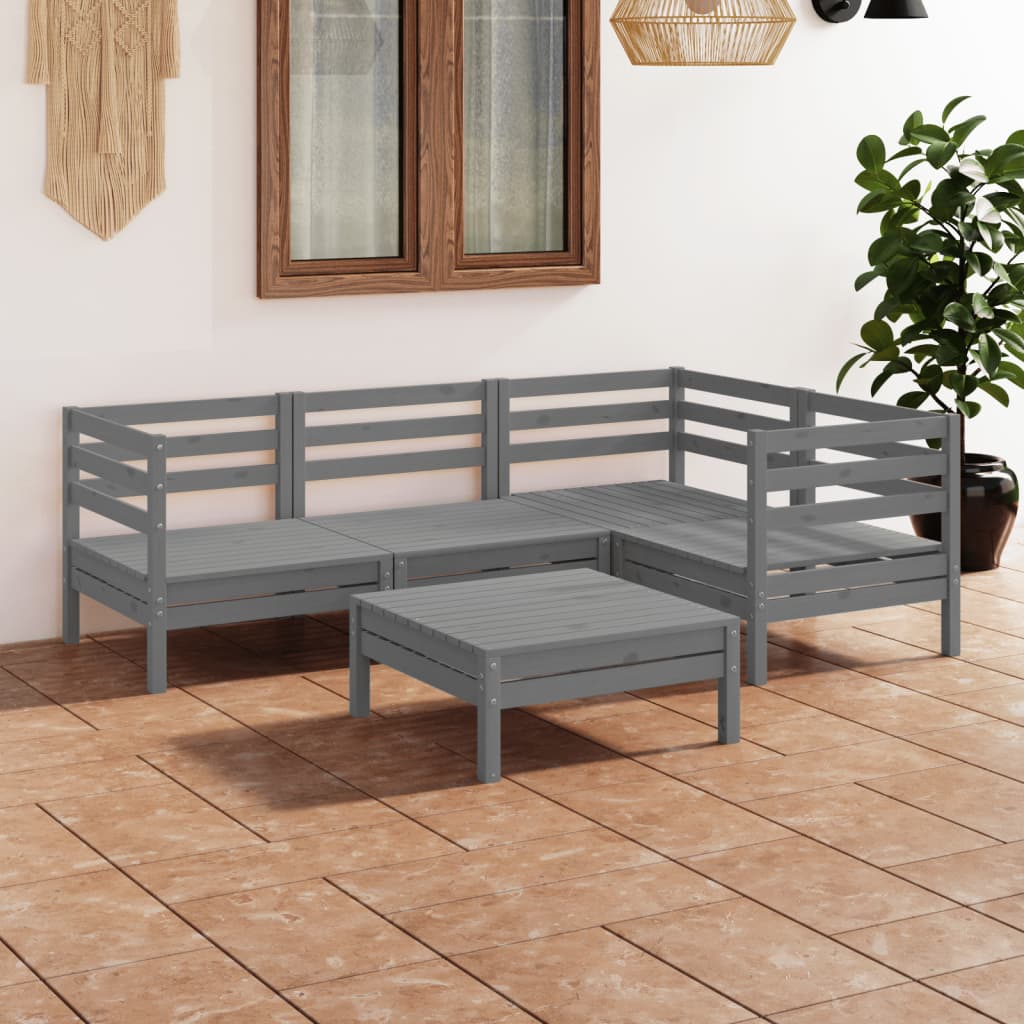 Salon de jardin 5 pcs Bois de pin massif Gris - 2