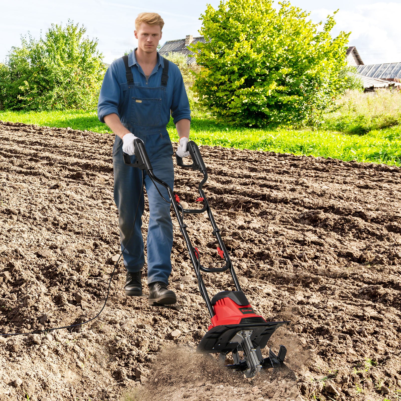 Motozappa Elettrica a Filo, Zappatrice da Giardino con Manico Ergonomico e Motore Forte, Motocoltivatore Pieghevole per Scavare Terreno del Prato (36, - 9