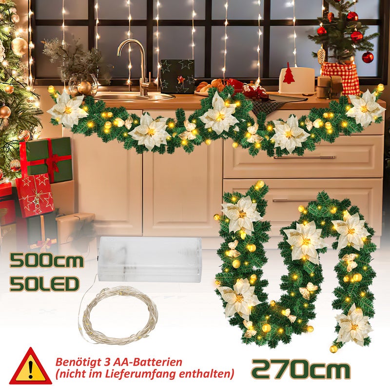 Ghirlanda di Natale Ghirlanda di abete Decorazione natalizia per interni ed esterni Ghirlanda artistica 2,7 m 50 LED con Gold decorativo - 2