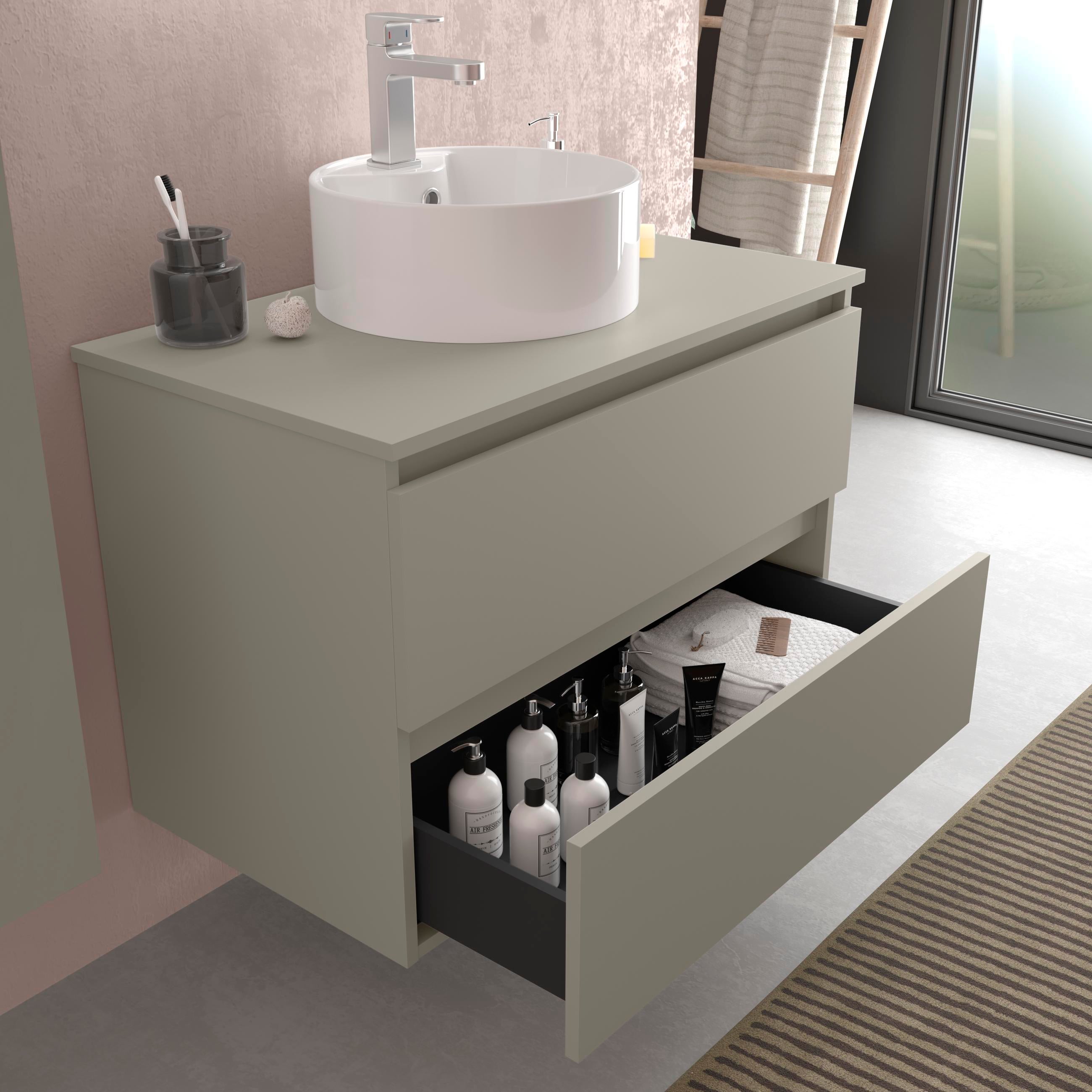 Meuble de salle de bain BEQUIA Gris mat 120cm 4 tiroirs Vasque à poser 2 vasques Porcelaine - 2