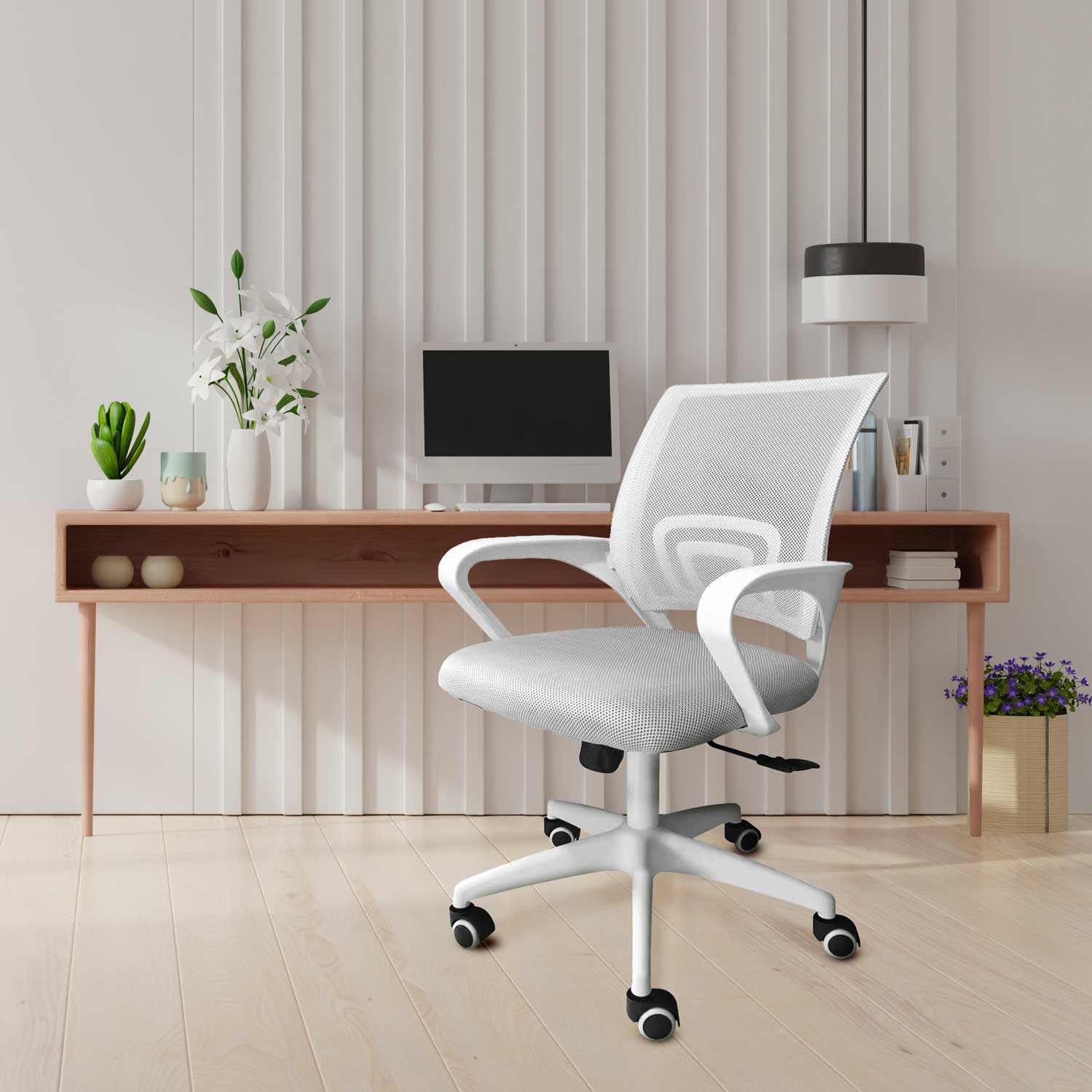 Lara - Sedia da ufficio ergonomica ad altezza regolabile con ruote girevoli - colore bianco e grigio - 8