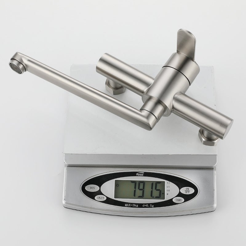 Rubinetto da cucina a parete, miscelatore a parete in acciaio inossidabile, lavello da cucina girevole a 360°, acqua calda e fredda, spazzolato - 7