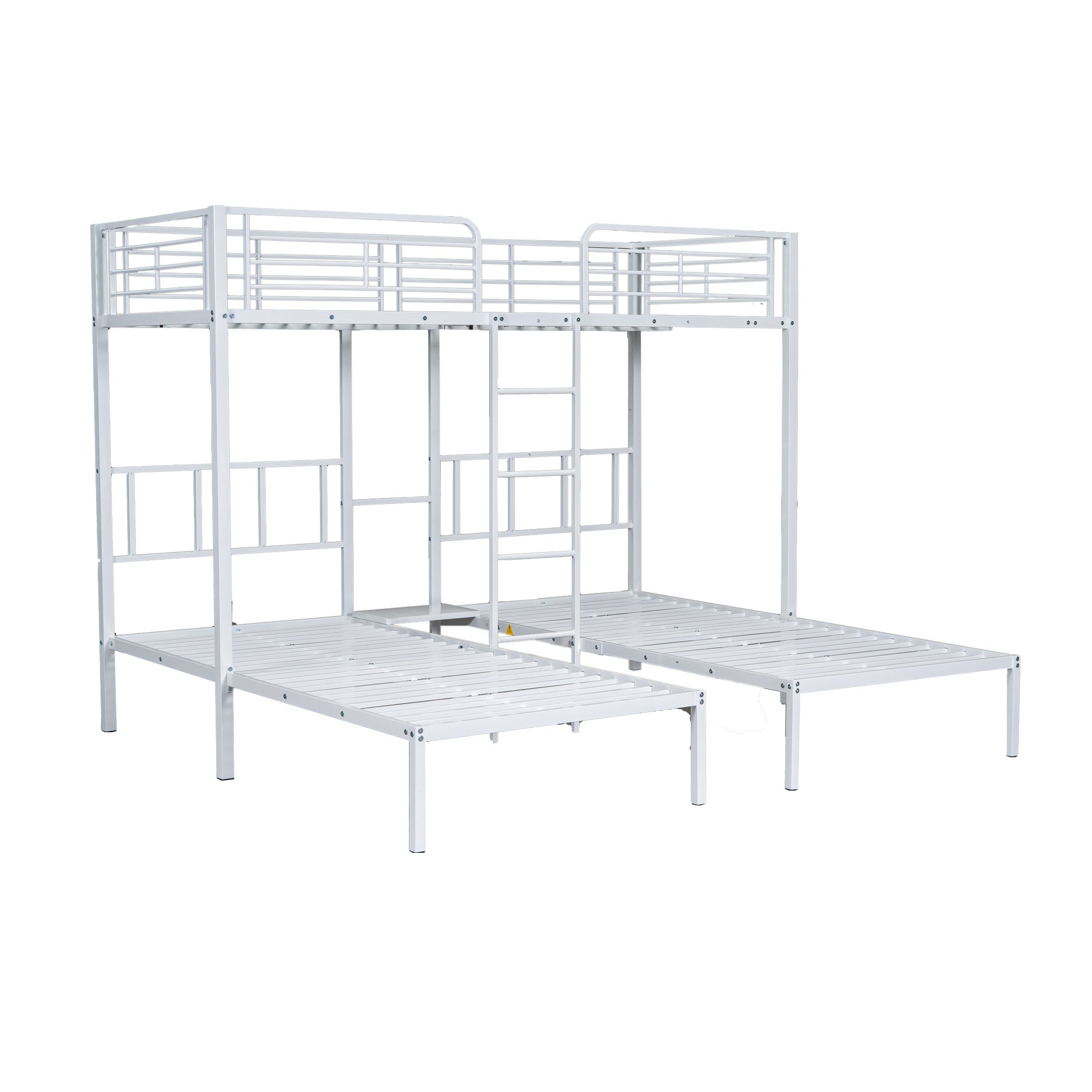 Łóżko piętrowe potrójne 3x90x200cm z drabinką i półką - metalowa rama - Biały - 5