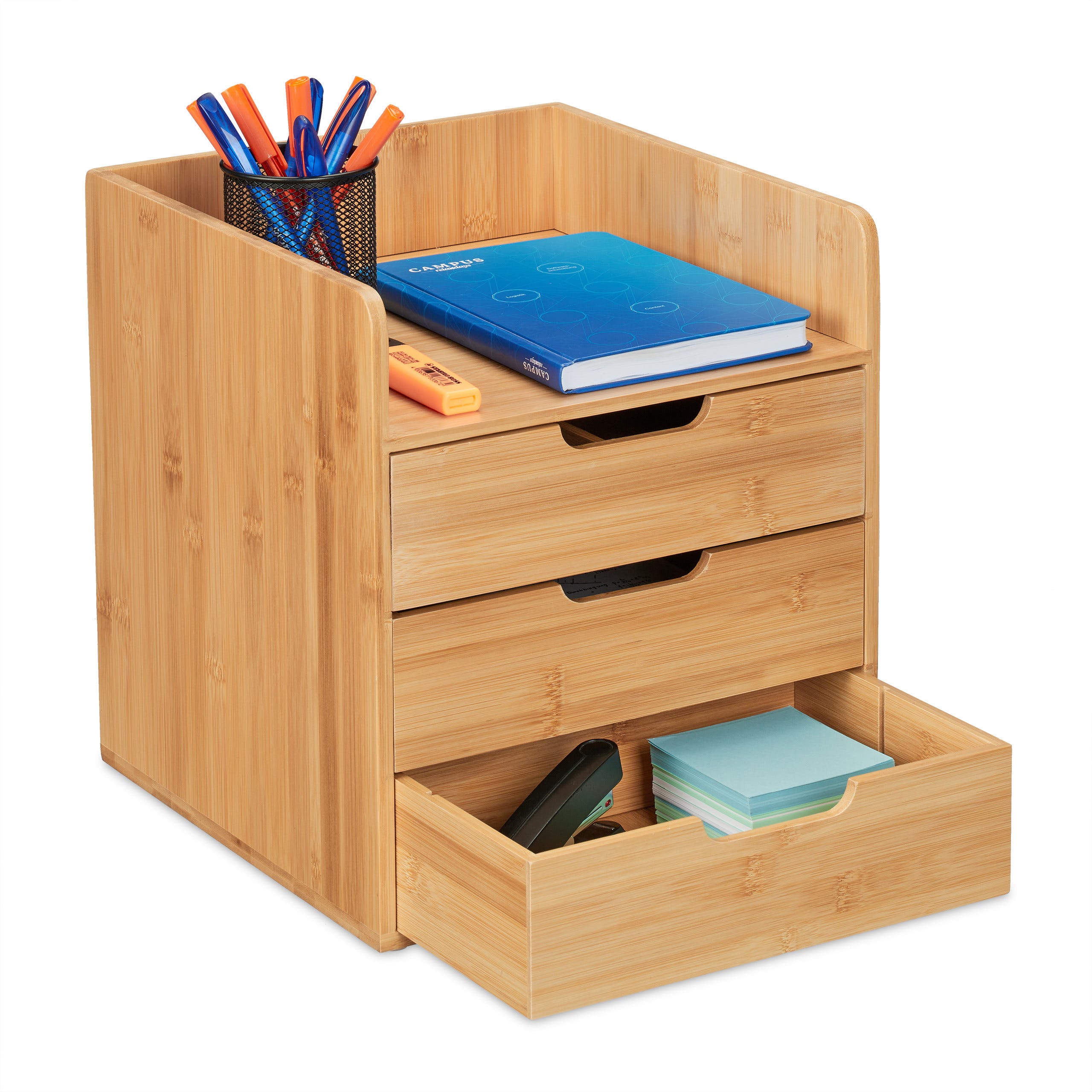 Relaxdays Organizador Escritorio Cajones y Balda, Material