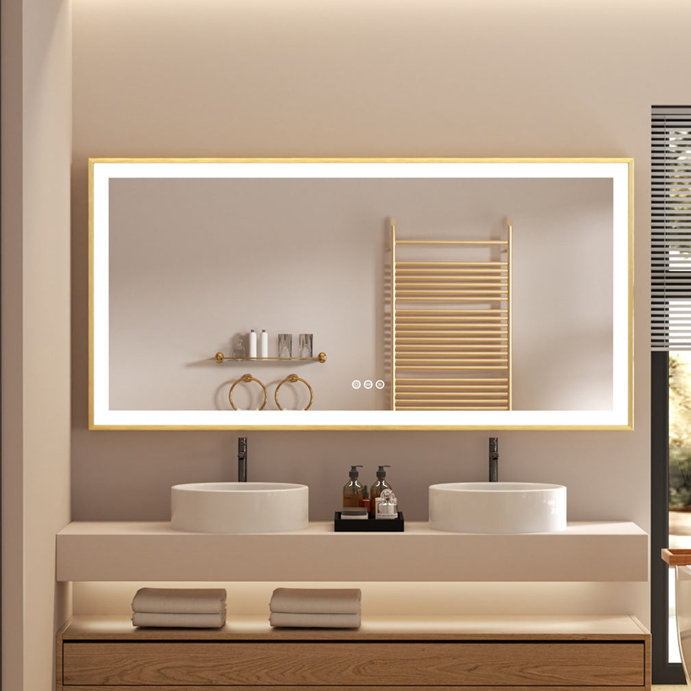 Miroir Salle de Bain LED Ractangulaire 120x60cm Miroir Lumineux 3 Couleur Réglable avec Cadre Doré+Anti-buée+Mémoire+Tactile - 2