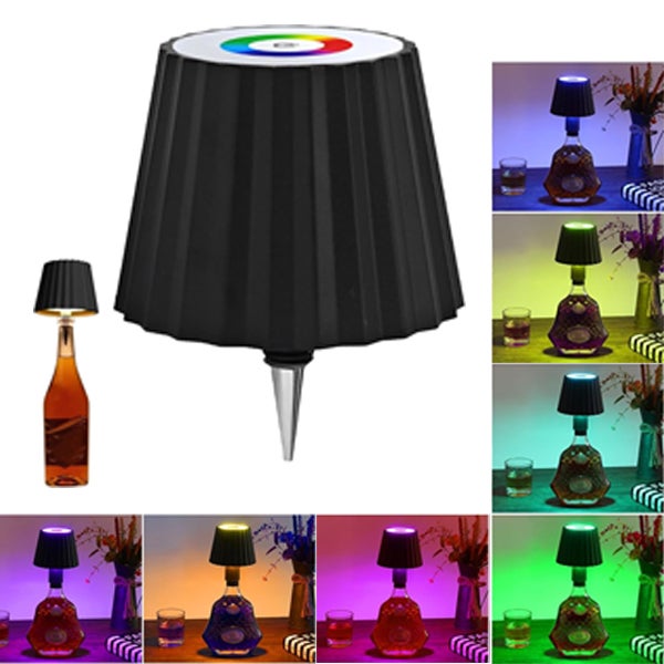 Czarna lampa stołowa RGB na butelkę wina, lampka nocna, lampa stołowa LED, dekoracyjna bezprzewodowa lampa biurkowa, ściemnialna