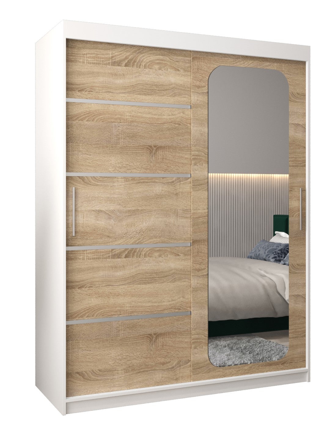 Szafa przesuwna garderoba PROMO V2 150 x 62 x 200 cm Biały + Sonoma - Abiks Meble