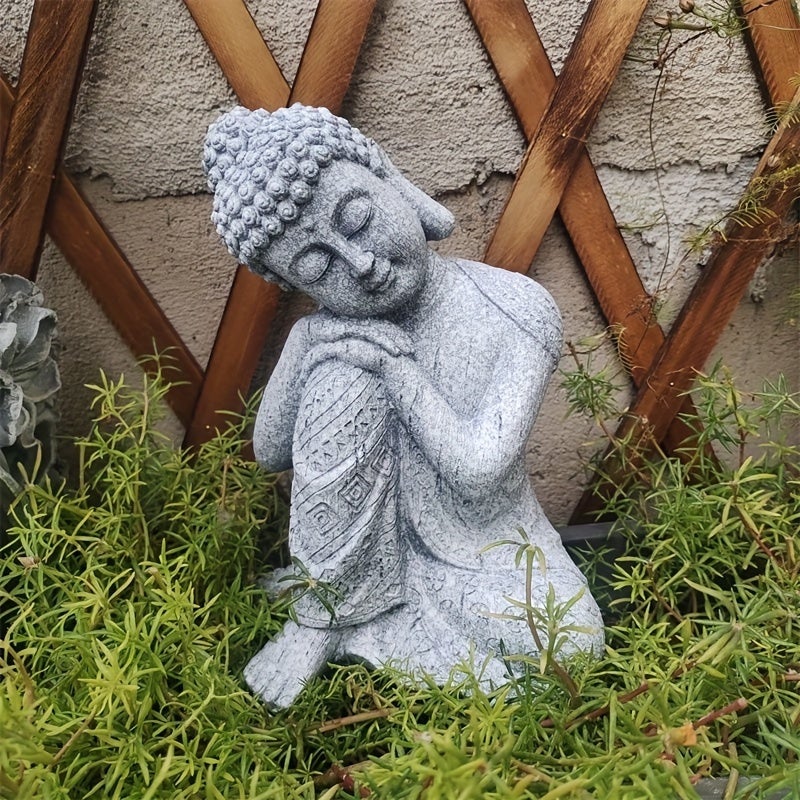 Statue de Bouddha vintage en résine - Décoration extérieure à thème religieux pour jardin, pelouse, terrasse, balcon - Parfait pour Thanksgiving - 5