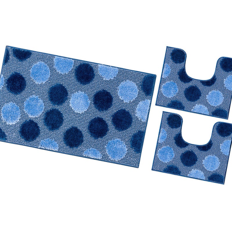 Zestaw 3 Kropki Niebieskich Dywaników łazienkowych Girowater Miękki Chłonny Antypoślizgowy