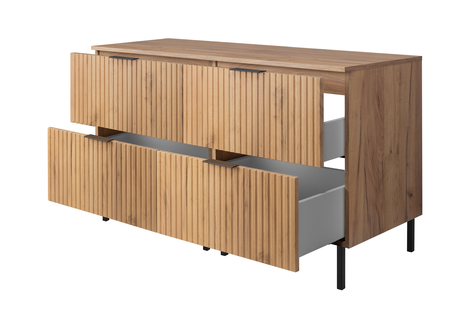 Szafka pod umywalkę z blatem FLOW 120 cm dąb craft 2 kolory uchwytów nóżki w zestawie ryflowane fronty
