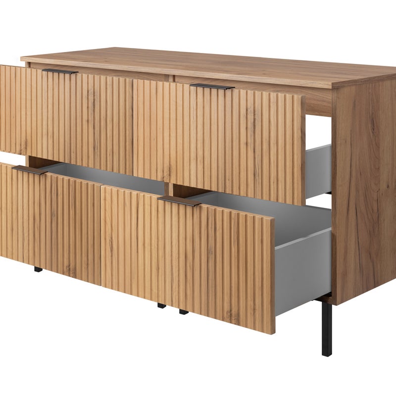 Szafka pod umywalkę z blatem FLOW 120 cm dąb craft 2 kolory uchwytów nóżki w zestawie ryflowane fronty