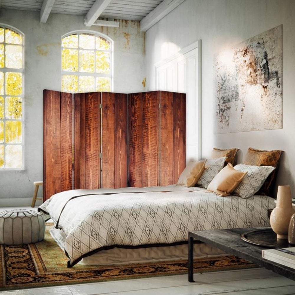 Paravent Interieur Paravent 5 Panneaux Bois Avec Impression Cascade - 225x172 Cm Cloison Amovible Sans Percage