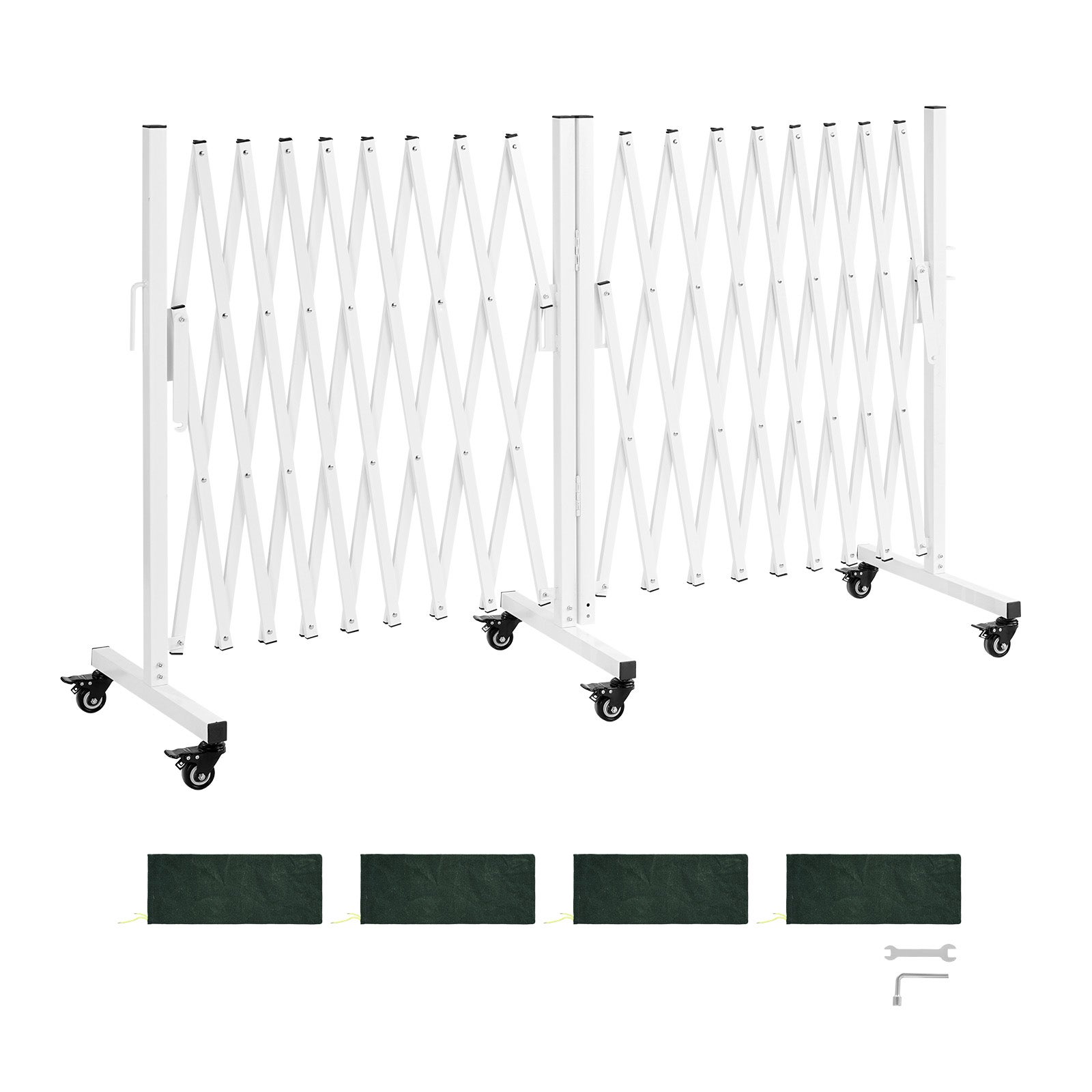 Barrera de seguridad extensible vevor doble barrera acordeón giratoria 0-180° valla plegable de 5,48 m para terraza, jardín, escaleras, blanco