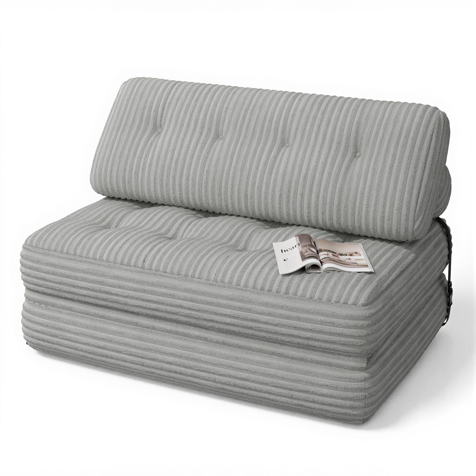 Bealife  Sofá Cama Convertible Sillón 2 Plazas Respaldo Terciopelo Cotelé Almohada Larga 130X90cm Gris/Claro , Leroy Merlin