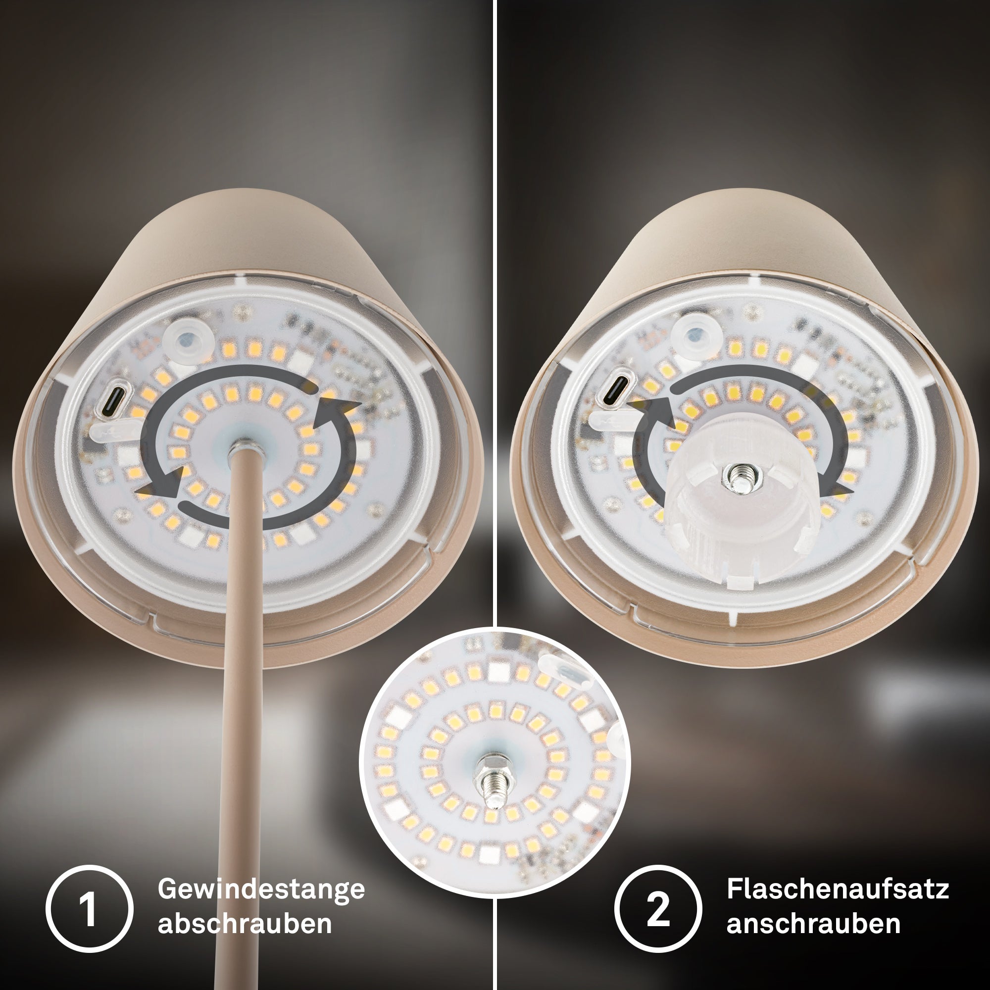 Lampe de table - Brilo unplugged RGB avec adaptateur bouteille - IP44 - 120x360mm - Beige - 2,5W / 200lm - Briloner - 4