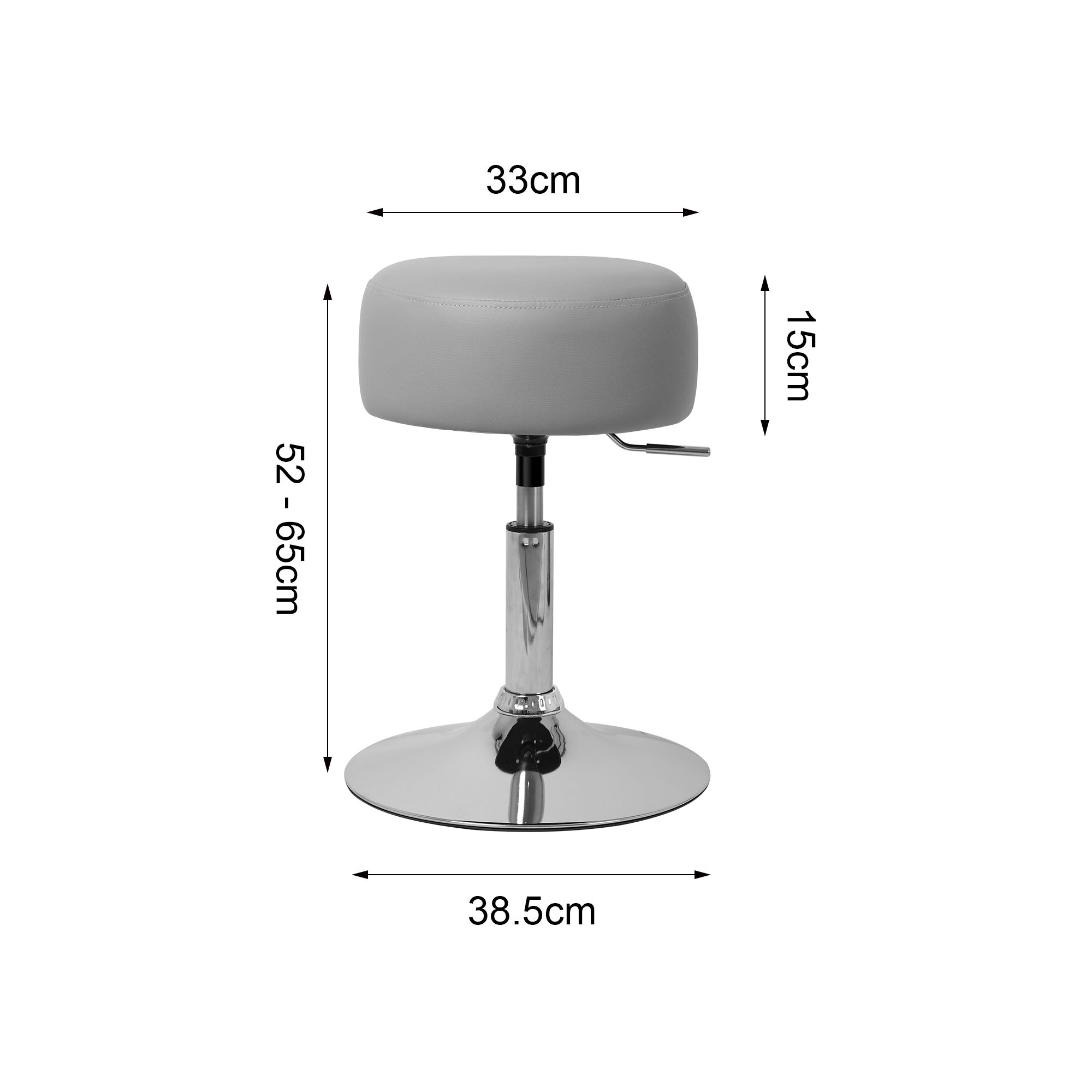 Tabouret de maquillage rembourré rond pouf gris clair hauteur réglable en acier - 4