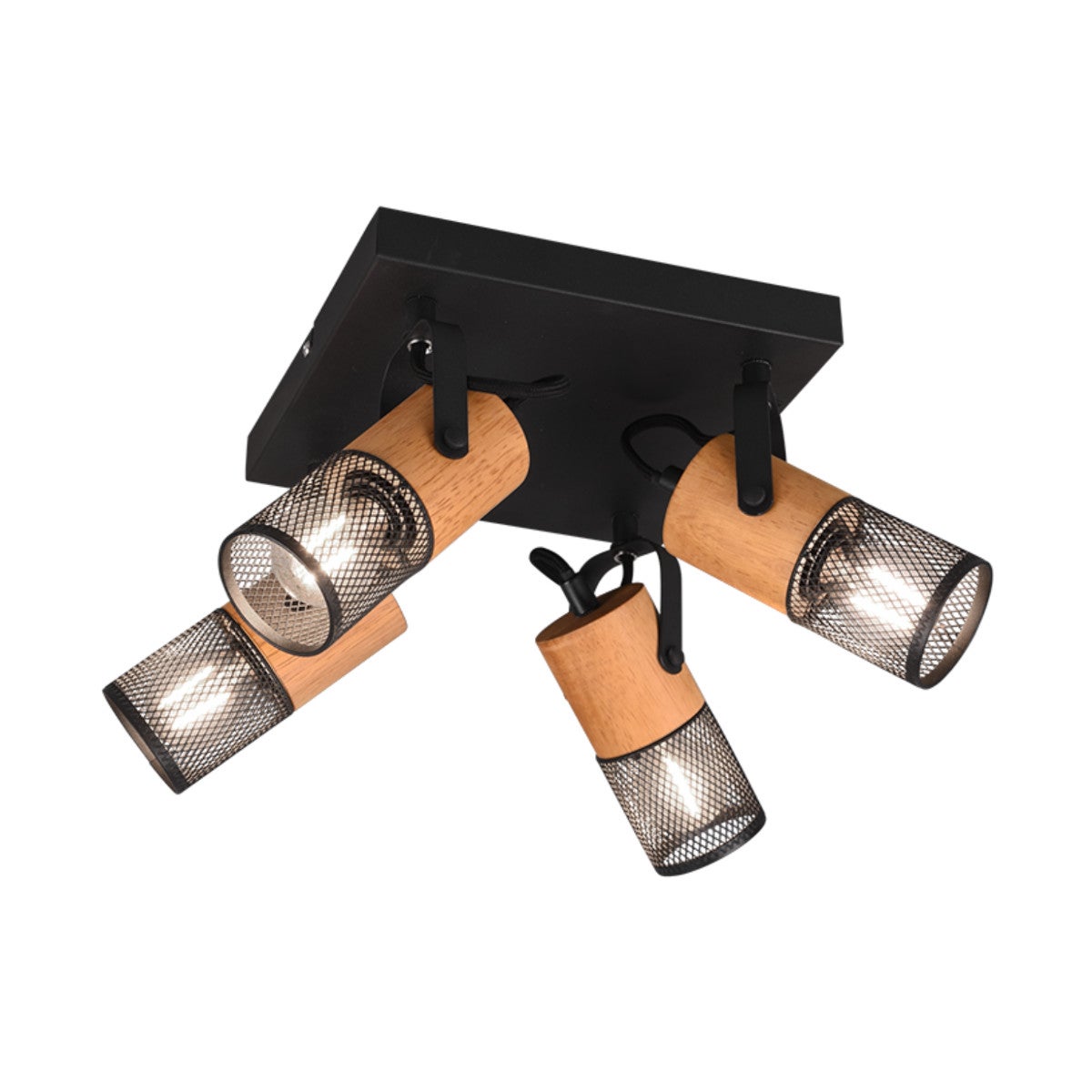 Lampa sufitowa wisząca Tosh czarna-jasne drewno 4xE14x40W reflektorki wym: 19,5 x 22 x 22 cm metal Trio
