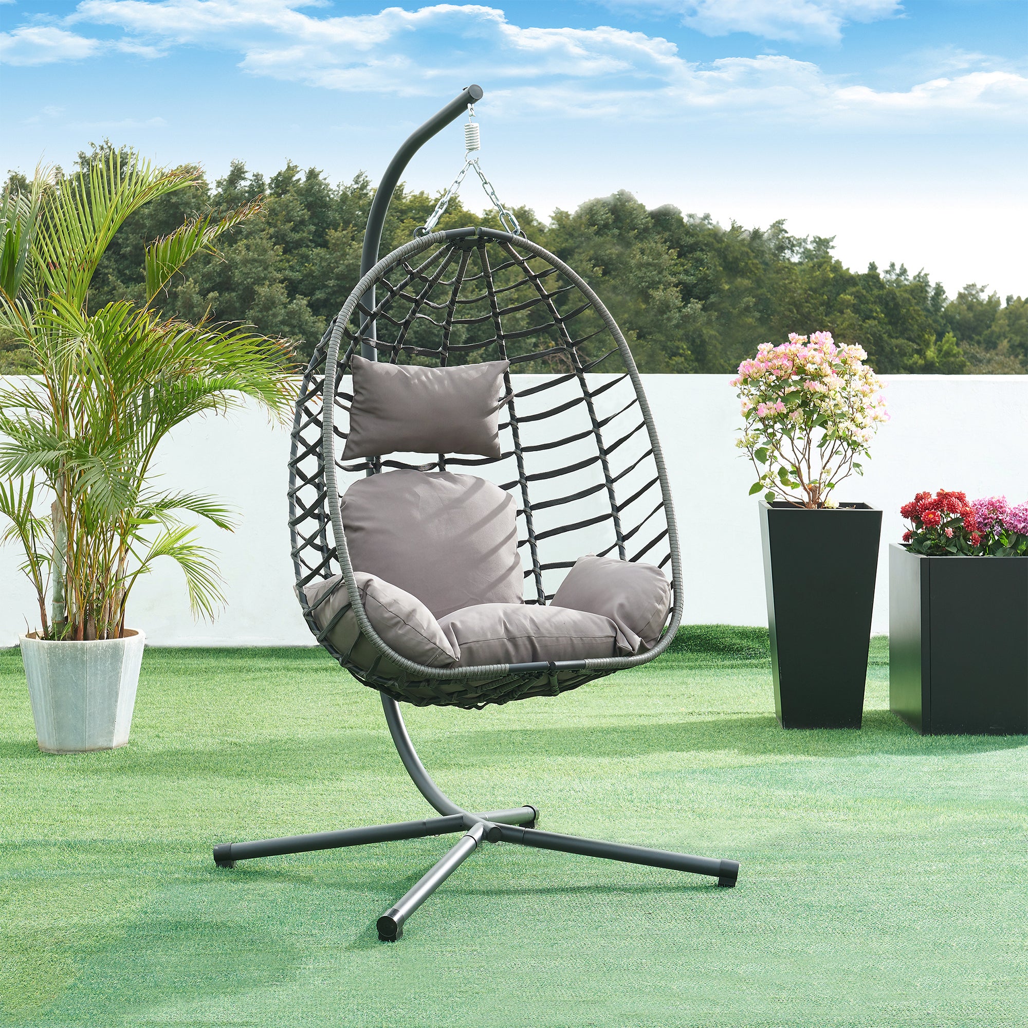 Fauteuil suspendu avec support Kandsvas 198 x 110 x 95 cm gris [en.casa] - 2