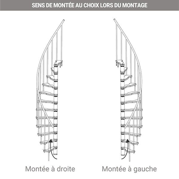 Escalier colimaçon 12 marches - Hauteur à franchir 2.47 à 3.05m - Structure grise et marche hêtre - Diamètre 140cm - SUON140/GH-12 - 6