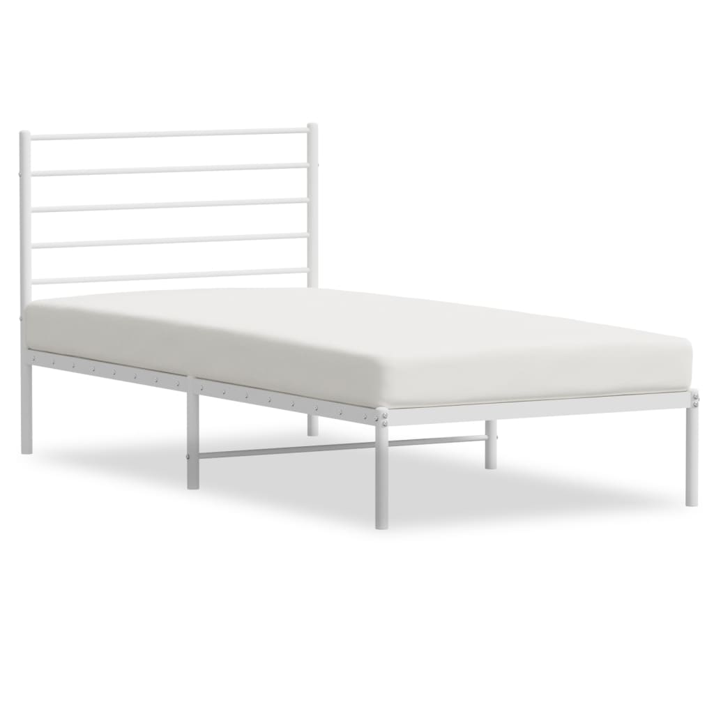 Lit simple | Lit adulte | Cadre de lit métal avec tête de lit blanc ...