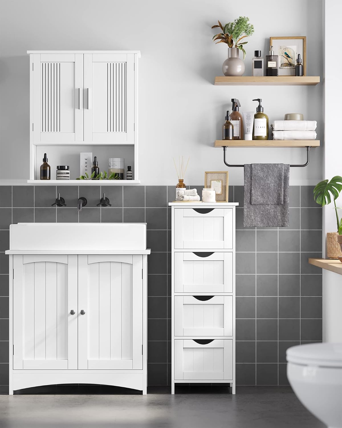 Mobile Bagno Moderno Con 4 Cassetti - 30x30x82 Cm, Bianco, Per Casa E Ufficio