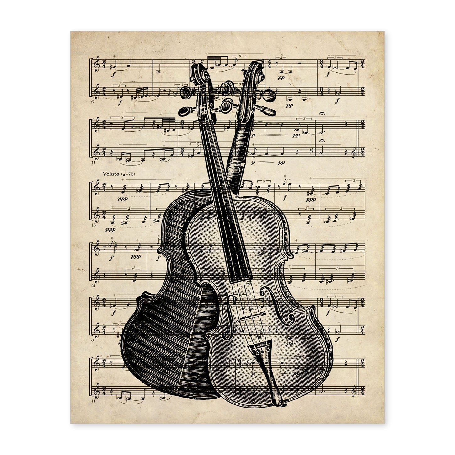 Affiches D'objets Vintage Couvrez Le Violon De La Lame Avec Des Images D'objets Vintage Avec Des Définitions En Espagnol Cadre Noir A4 - 2