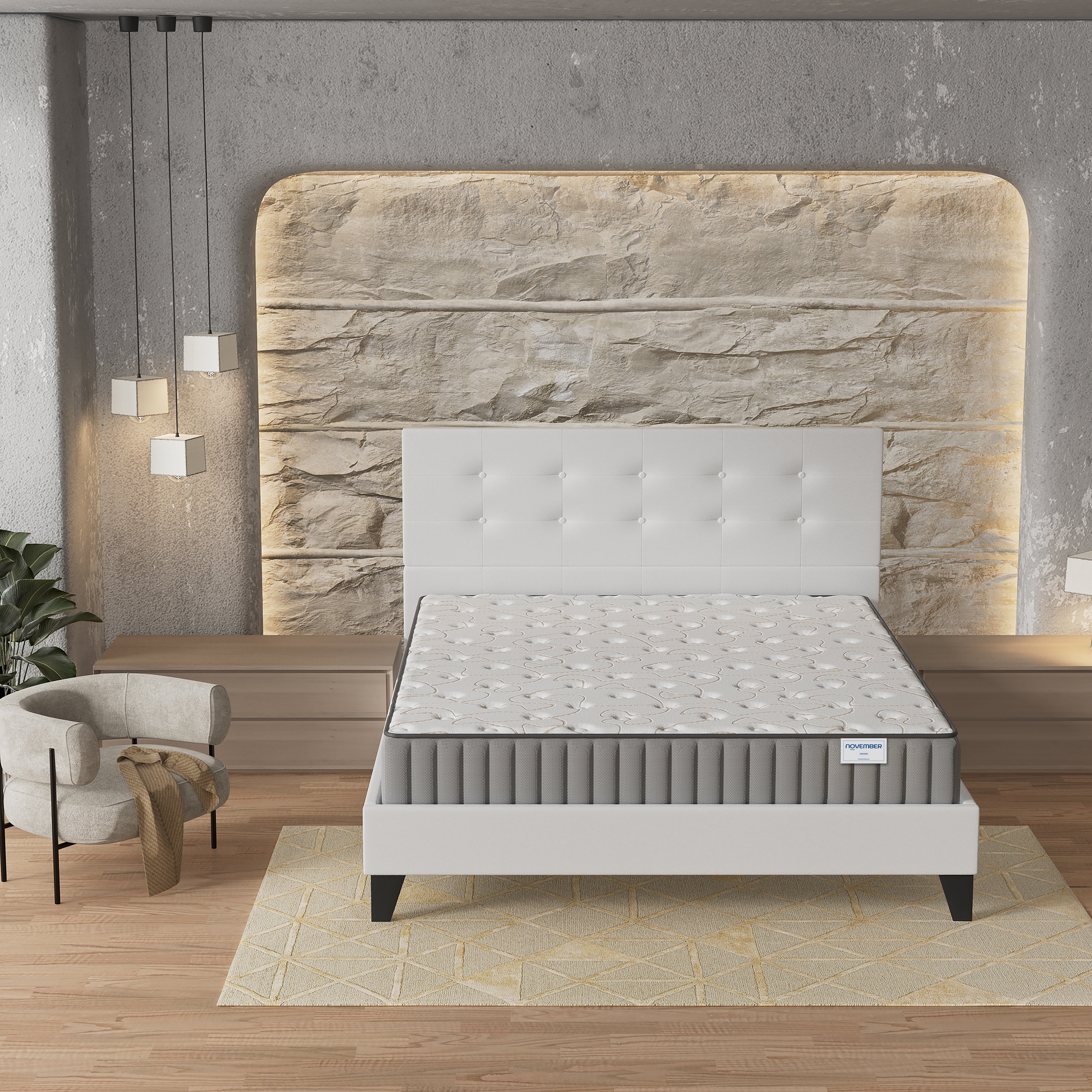 Ensemble 140x190cm-Matelas mémoire de forme + Lit avec tête de lit et sommier à lattes, Matelas 22cm d’épaisseur - 7
