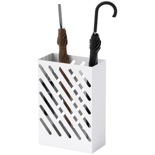 Festnight Portaombrelli Quadrato In Acciaio Bianco 15.5x15.5x48.5 Cm Con Vaschetta Raccogliacqua