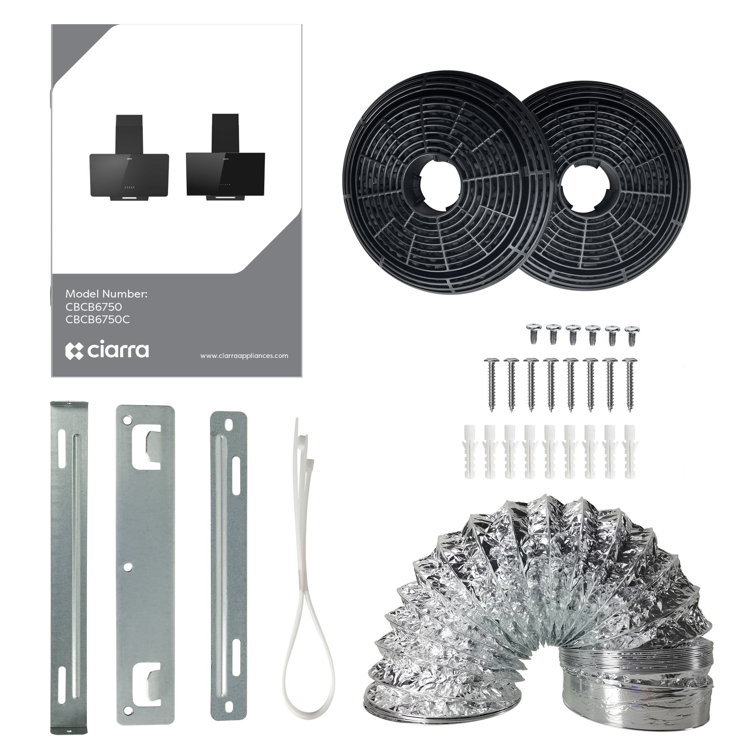 CIARRA Hotte Aspirante Inclinée 60cm 362 m3/h Classe A++ Recyclage Ou Evacuation Noir CD6750CB - 9