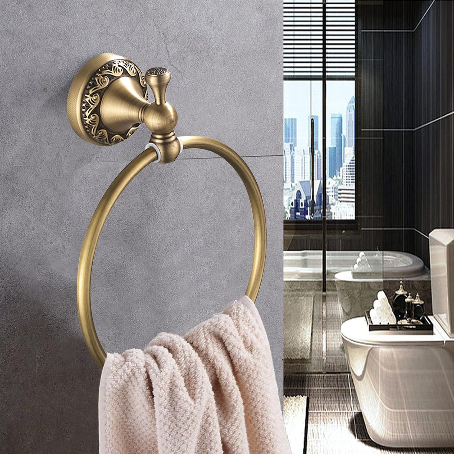 1 Pièces Rétro Solide cuivre individuellement Anneau porte-serviettes Barres porte-serviettes de porte-serviettes, Minimal classic avec revêtement - 5