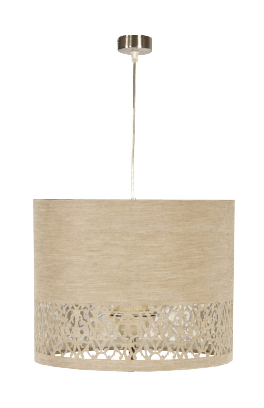 Lampa sufitowa wisząca Arabesca srebrno-beżowa 1xE27x60W wym: 110 x 33 x 33 cm tkanina Candellux