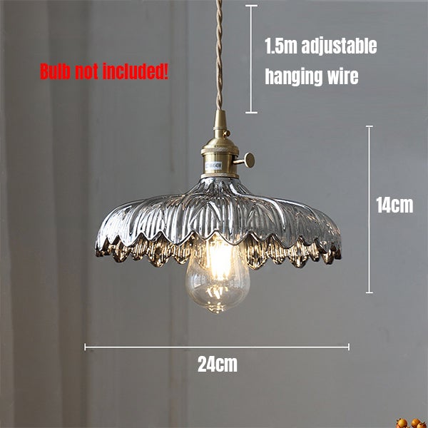 Lampa wisząca Chic Loft - szklany abażur w kształcie kwiatu, 24 x 14 cm - regulowany, 1,5 m - do kawiarni, wystroju wnętrz (gwint E27, bez żarówki) - 2