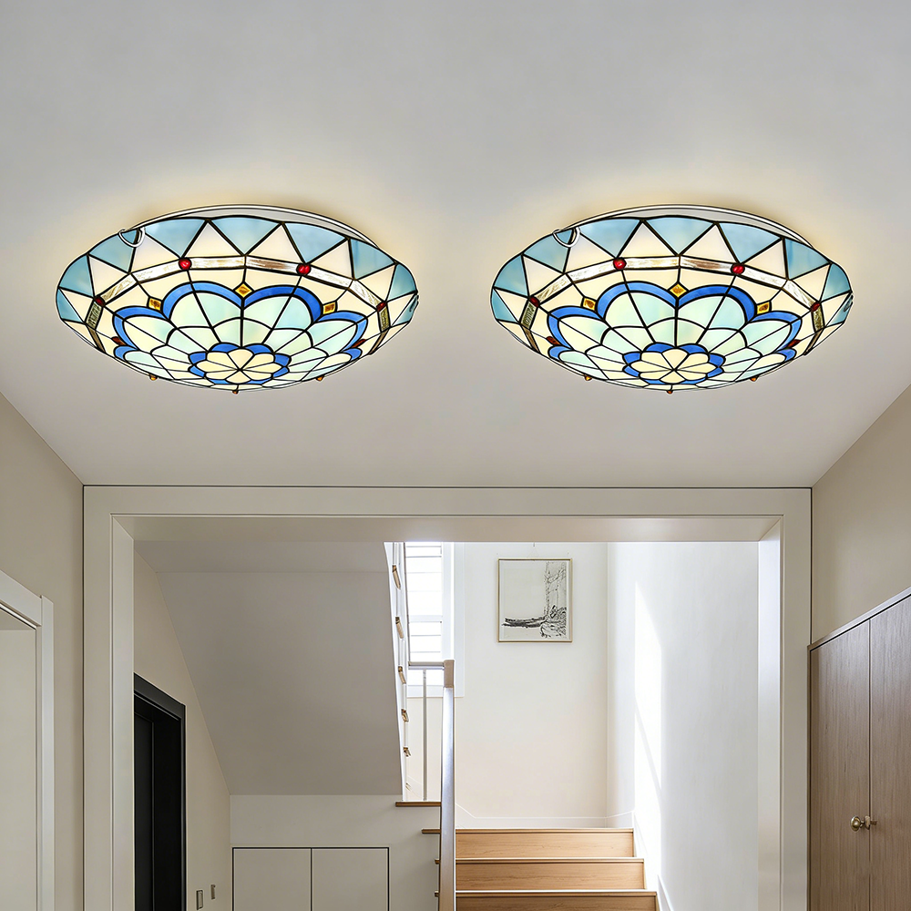 Plafonnier LED Tiffany, Lustre encastré, Petit plafonnier LED en verre, Applique d'entrée LED rétro, φ30 cm (ampoule non incluse) - 6