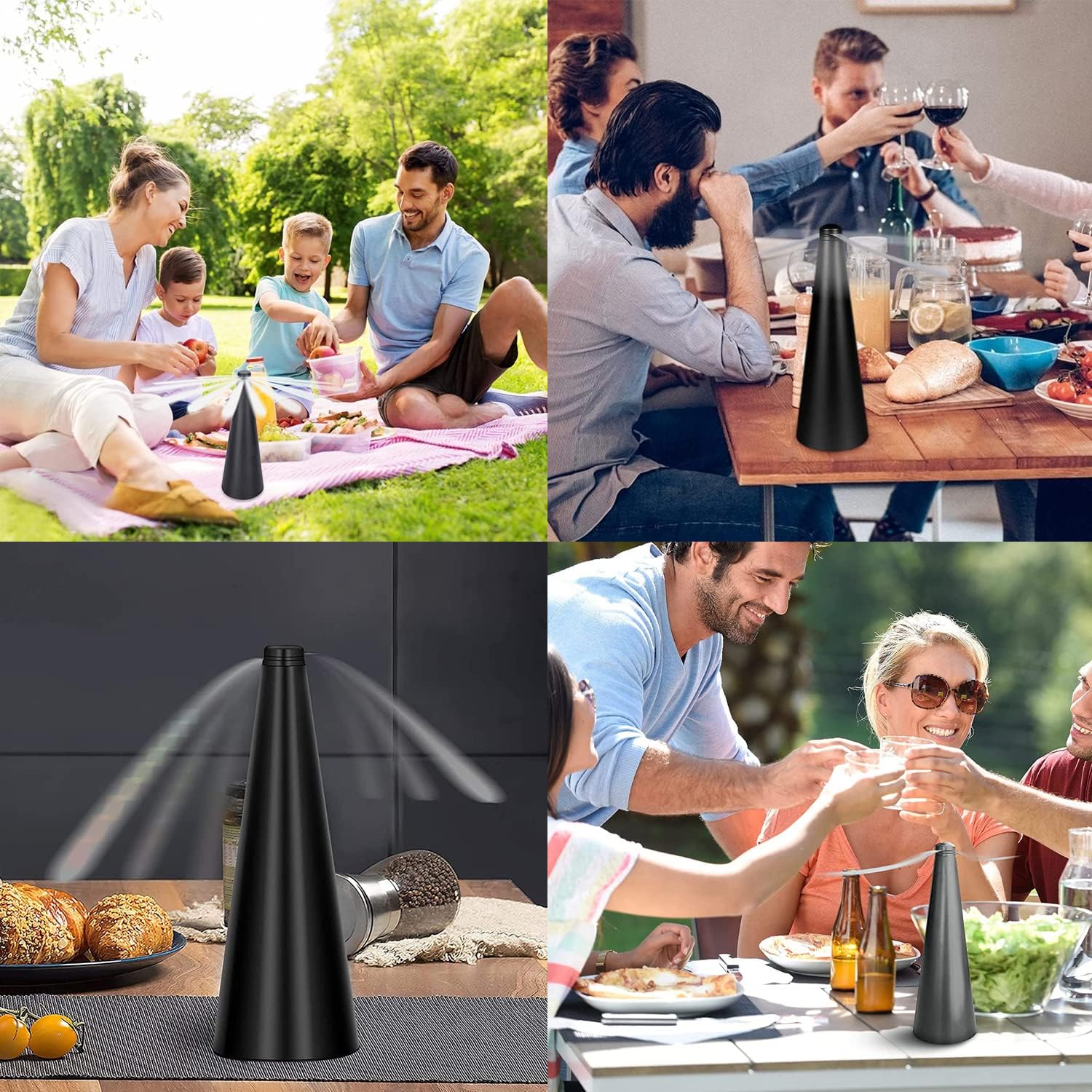 Set di 2 ventilatori repellenti per mosche - Elica repellente per mosche per tavolo da esterno - per tenere mosche e insetti lontani dal cibo - Nero - 8