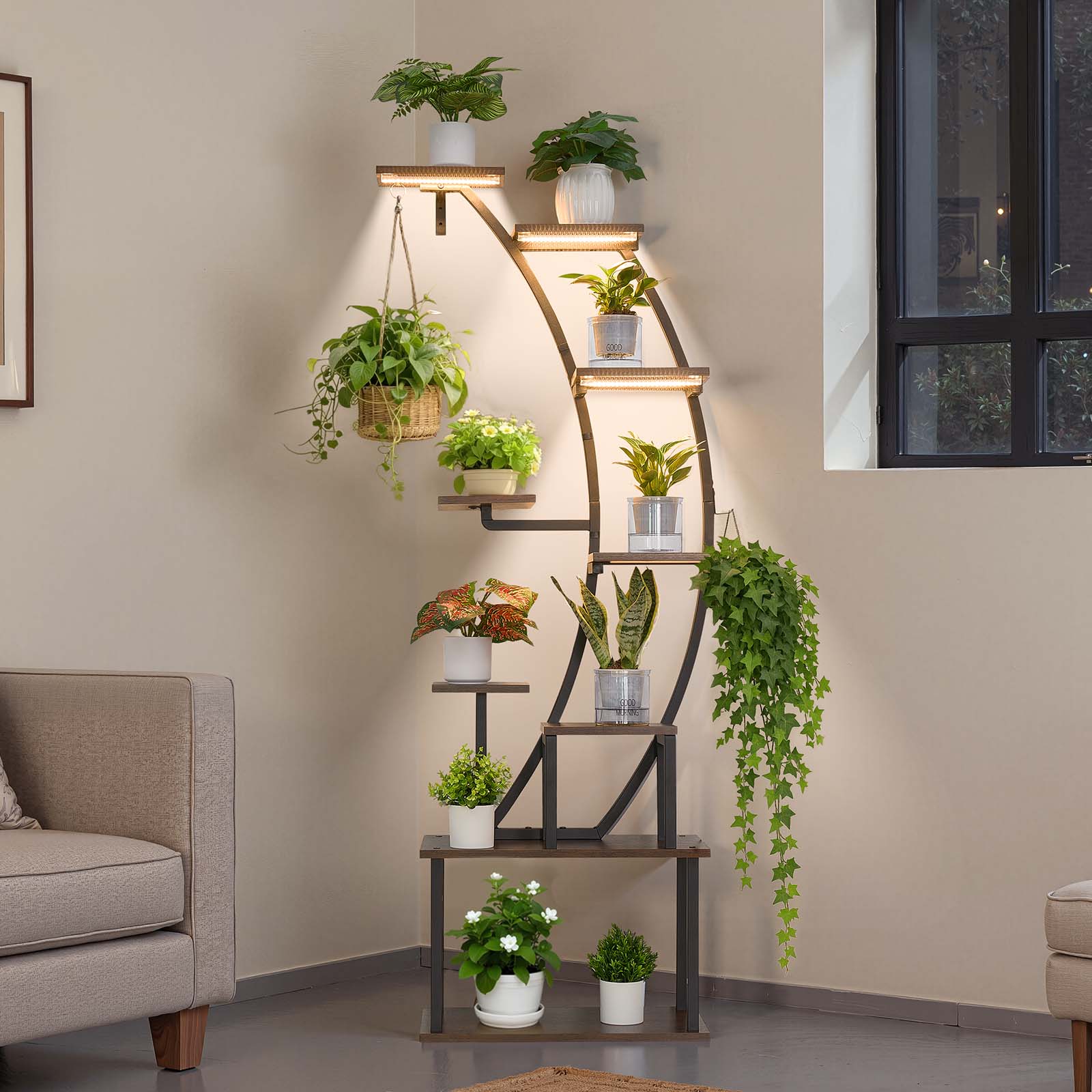 Support Plantes Intérieur VEVOR avec Lampe Croissance, 9 Niveaux, 160 cm, 3 Réglages Minuterie, 10 Niveaux Luminosité, Fleurs Incurvé pour Déco Salon - 8