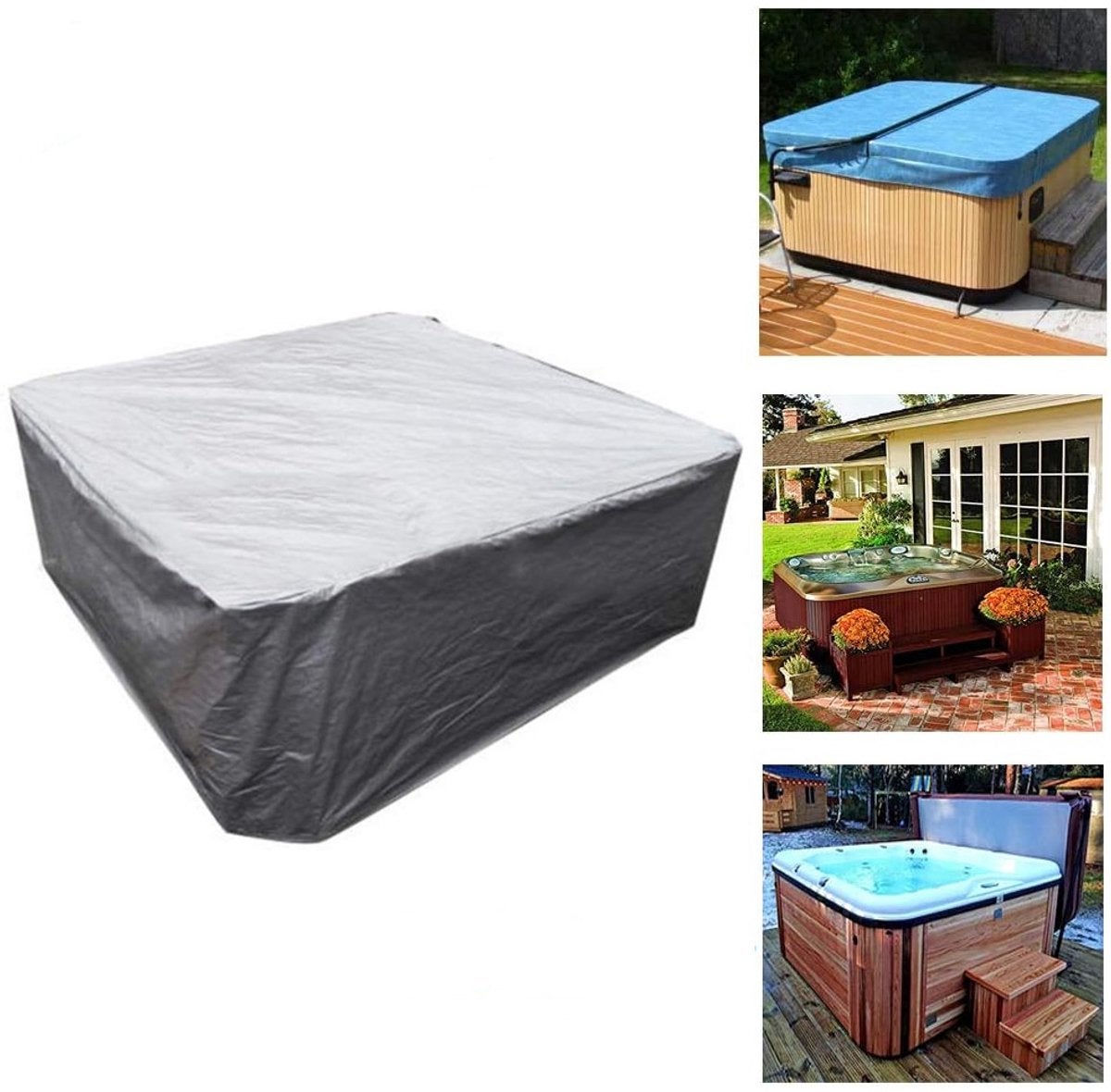 Pokrywa na basen ogrodowy - 244 x 244 x 90 cm - Pyłoszczelna ochrona - Wodoodporna pokrywa - Pokrywa na basen - Srebrna - Oxford