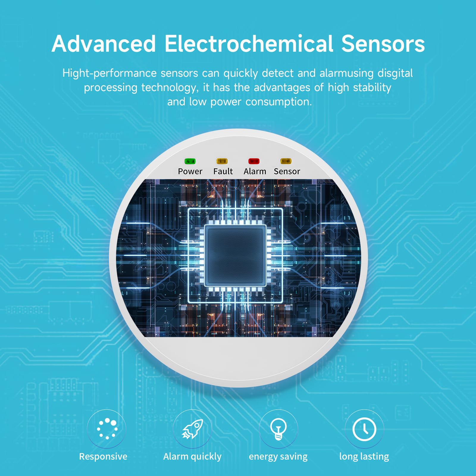 Detector de monóxido de carbono con pantalla LCD digital, alarma sonora y visual, funciona con pilas. - 5